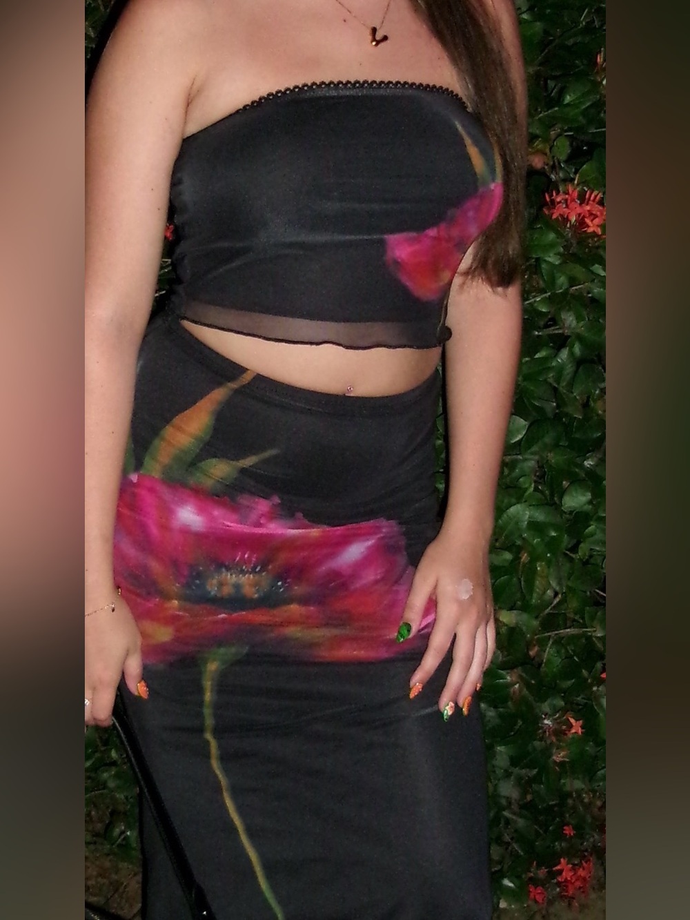 Black Floral Maxi Skirt with Pink Bloom